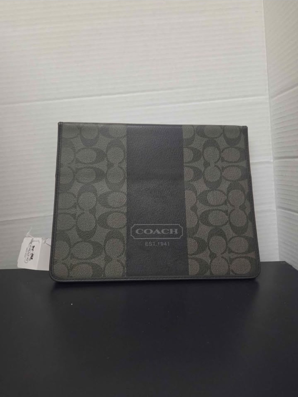 Coach Signature Canvas Tablet Folio in Black and Dark Gray